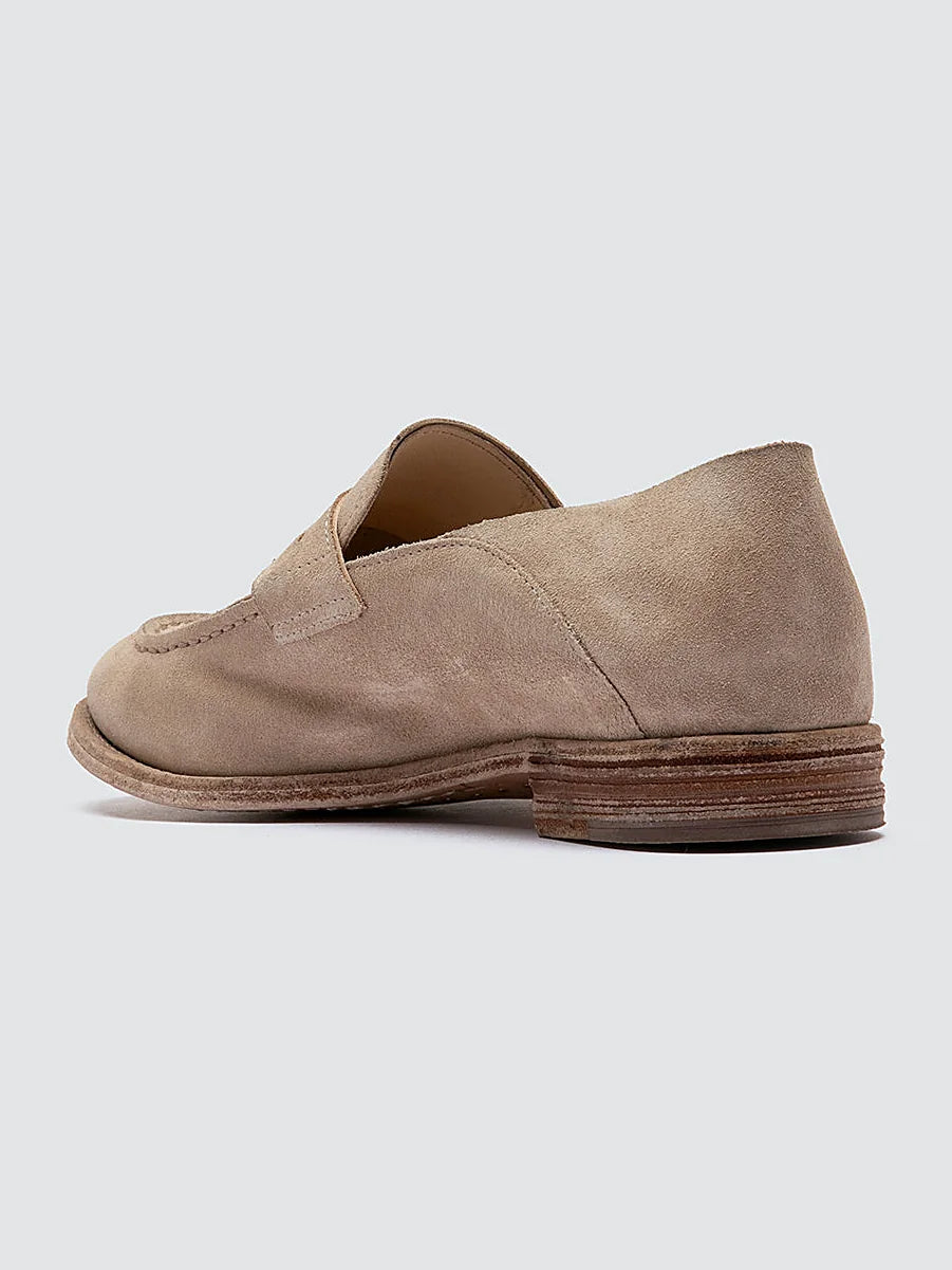 Beige suede-effect leather close view of the heel and sole edge