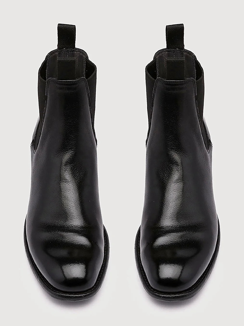 Black grosgrain pulls seen at an angle showing the toe