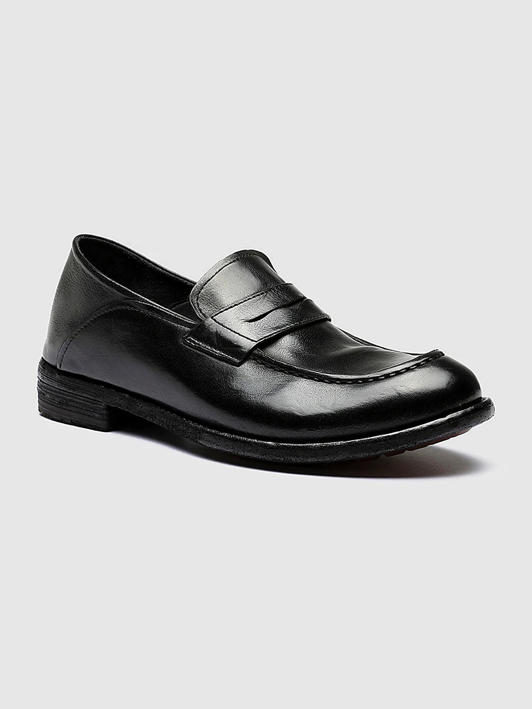 Black almond toe front view showing the shape of the toe
