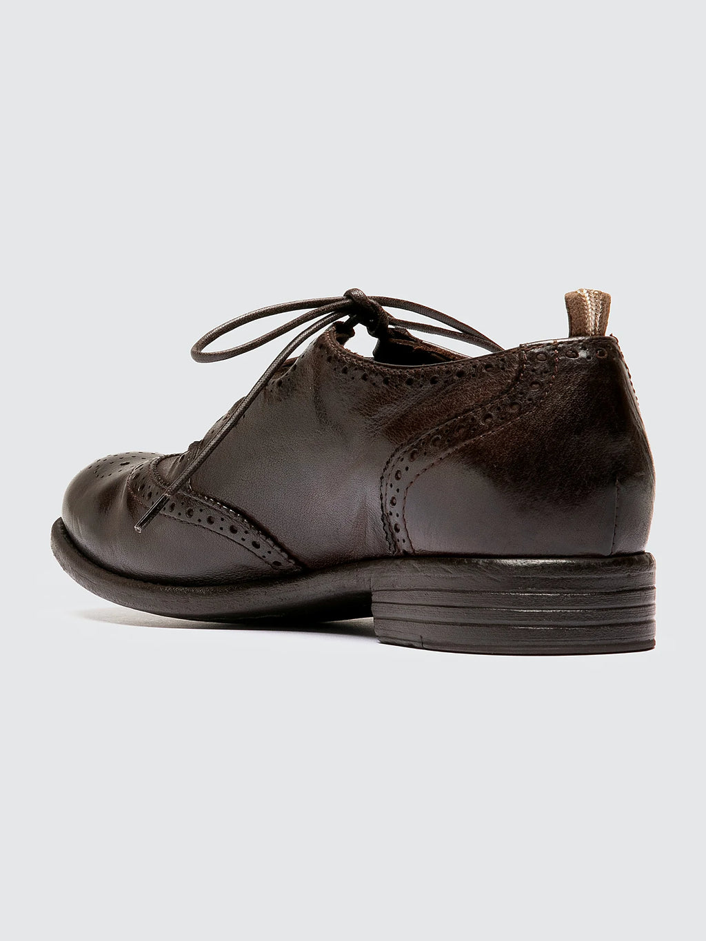 Brown open lacing detail of the stitching and upper