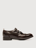 Brown open lacing close view of the heel and sole edge