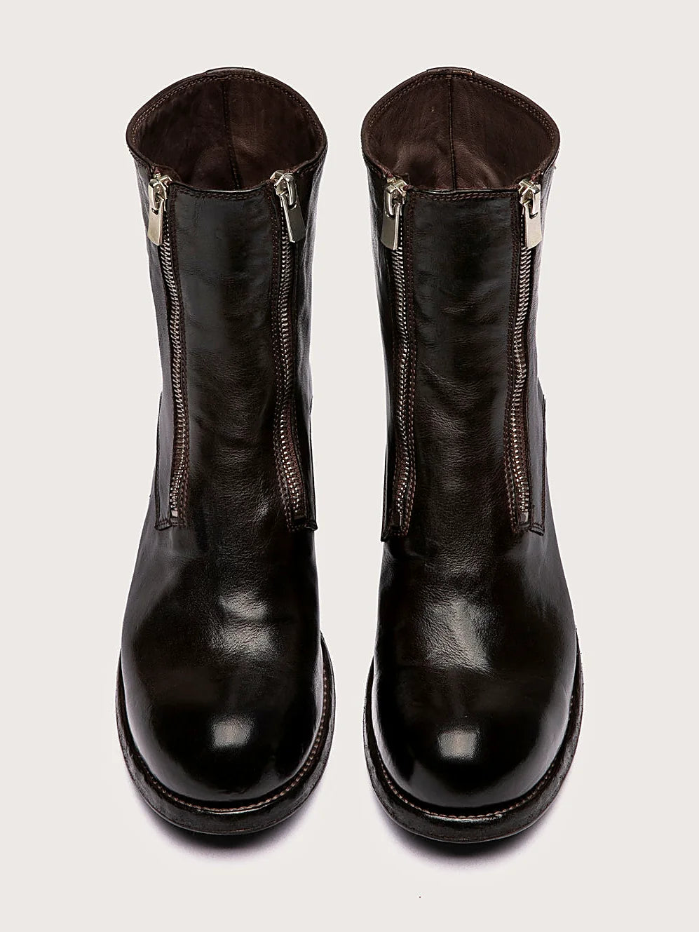 Brown leather sole detail of the stitching and upper