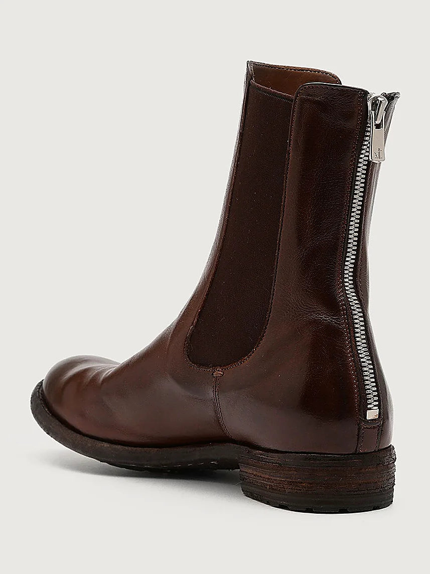 Brown zip entry front view showing the shape of the toe