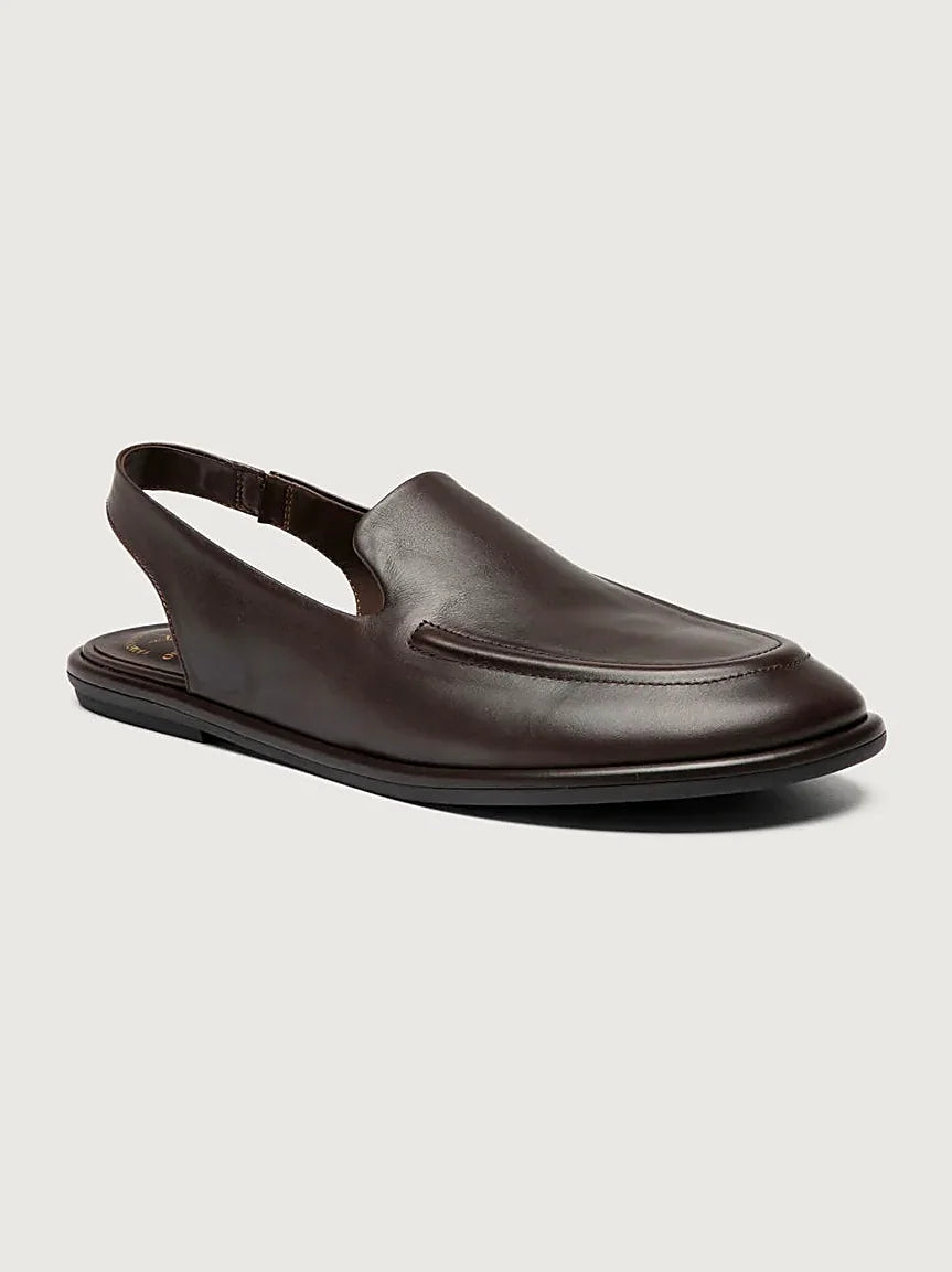 Brown flexible sole detail of the stitching and upper