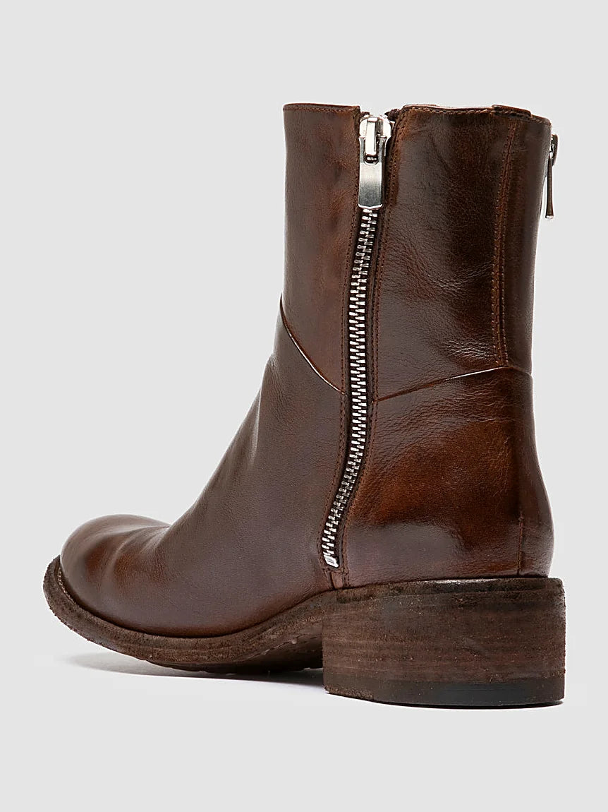 Brown twin zips front view showing the shape of the toe