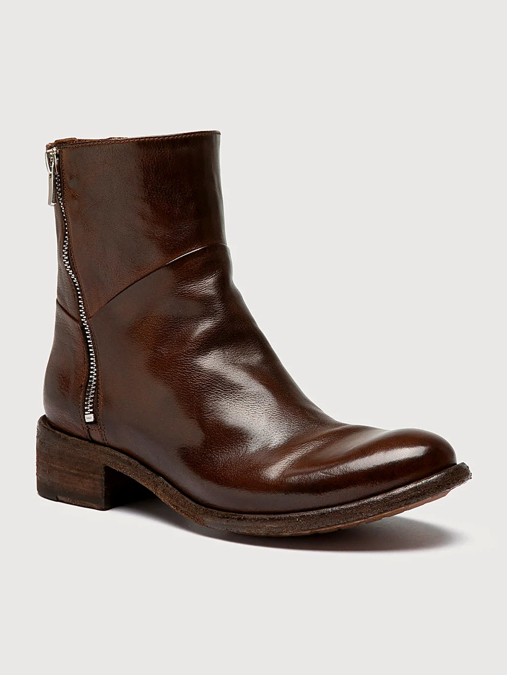 Brown twin zips close view of the heel and sole edge