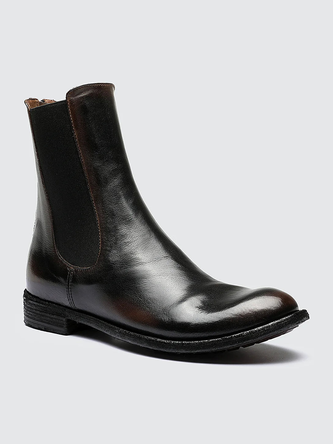 Brown hand-finished leather viewed from above showing the opening