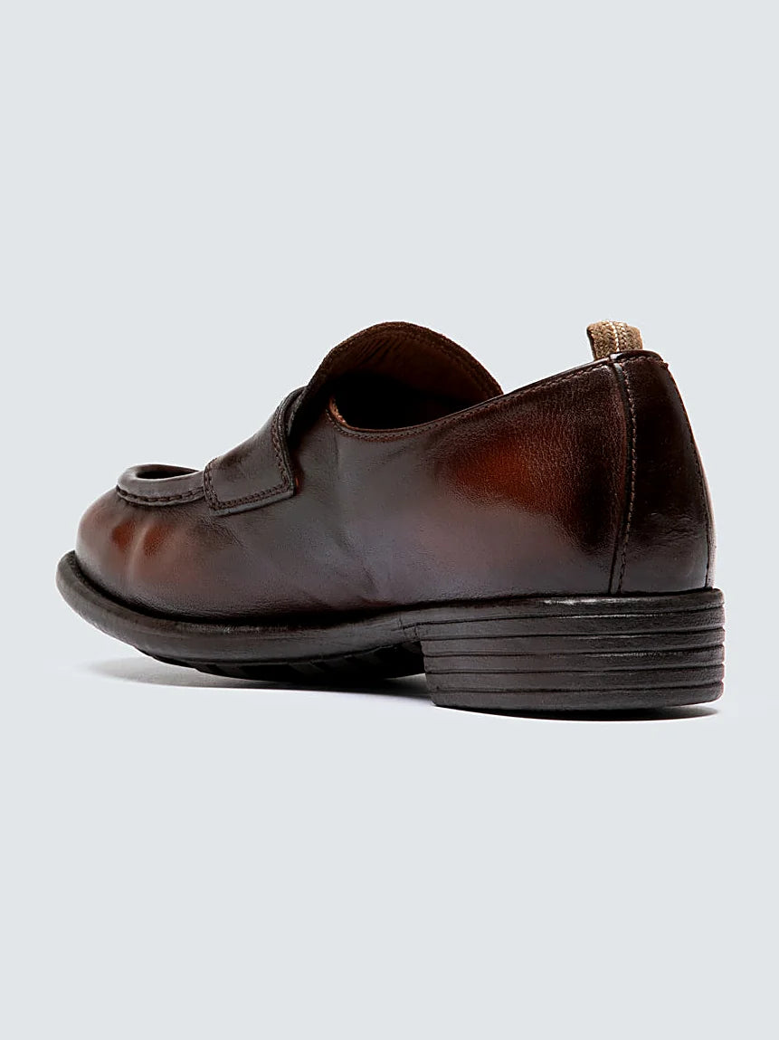 Brown loafers rubber-soled seen at an angle showing the toe