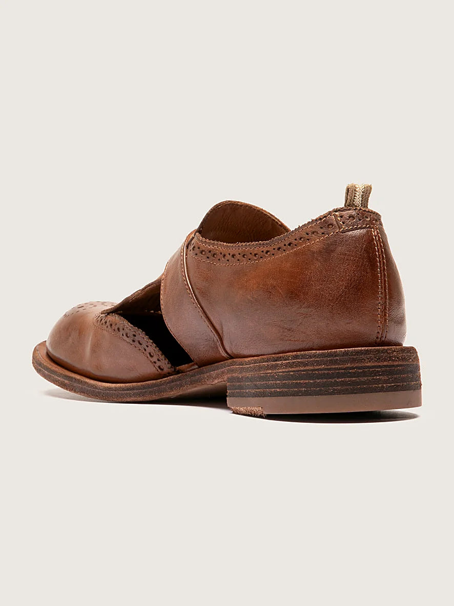 Brown brown leather close view of the heel and sole edge