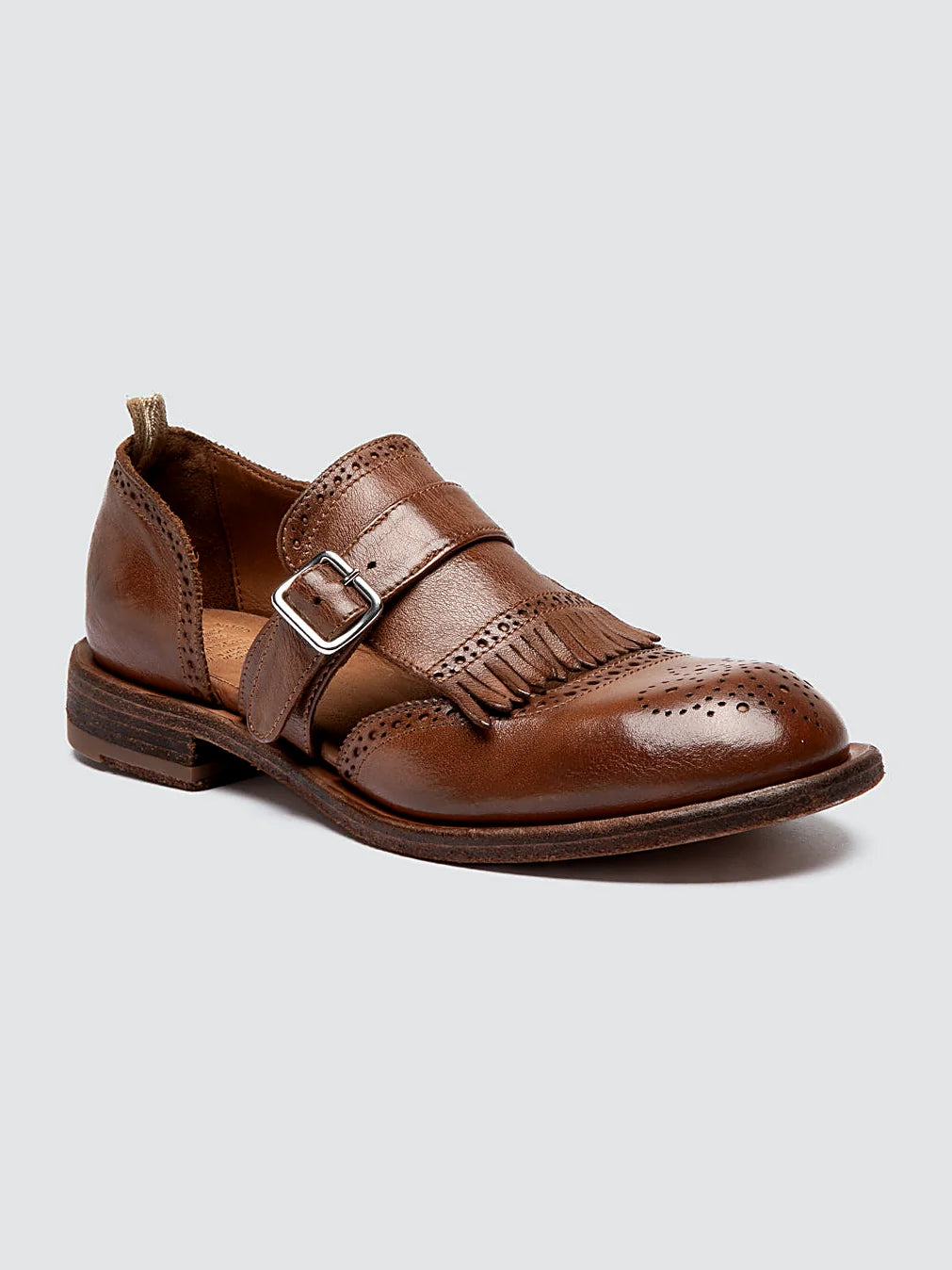 Brown brown leather viewed from above showing the opening