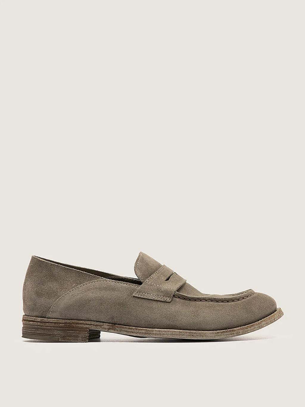 Green suede-effect finish seen at an angle showing the toe