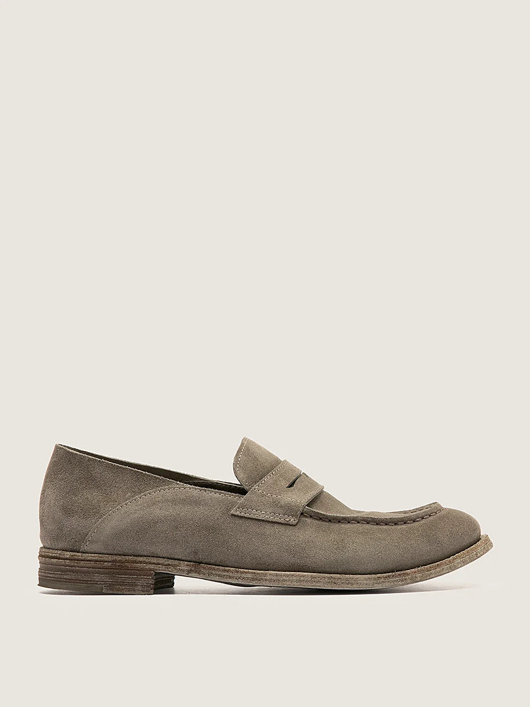 Green suede-effect finish seen at an angle showing the toe