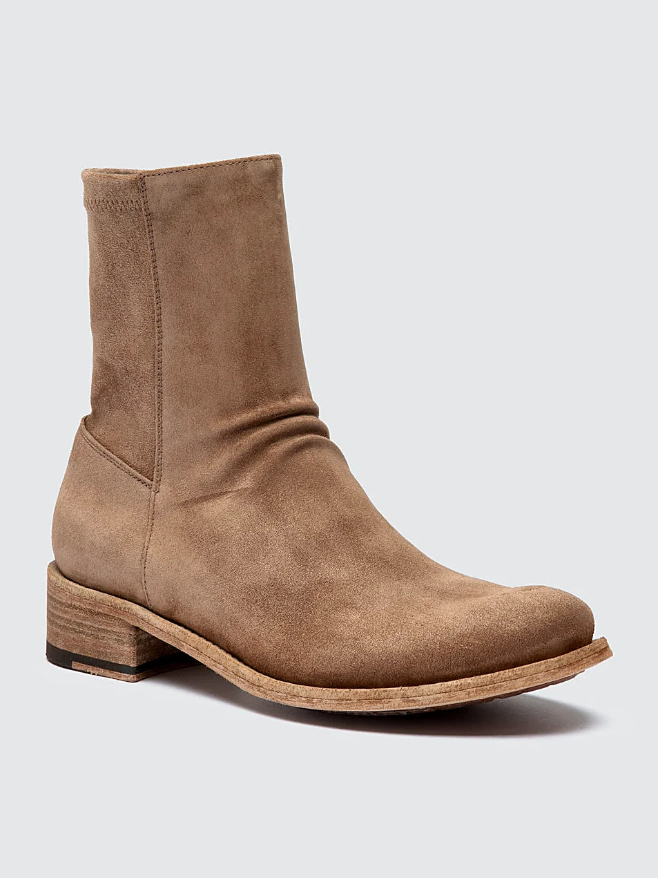 Brown ankle boots front view showing the shape of the toe