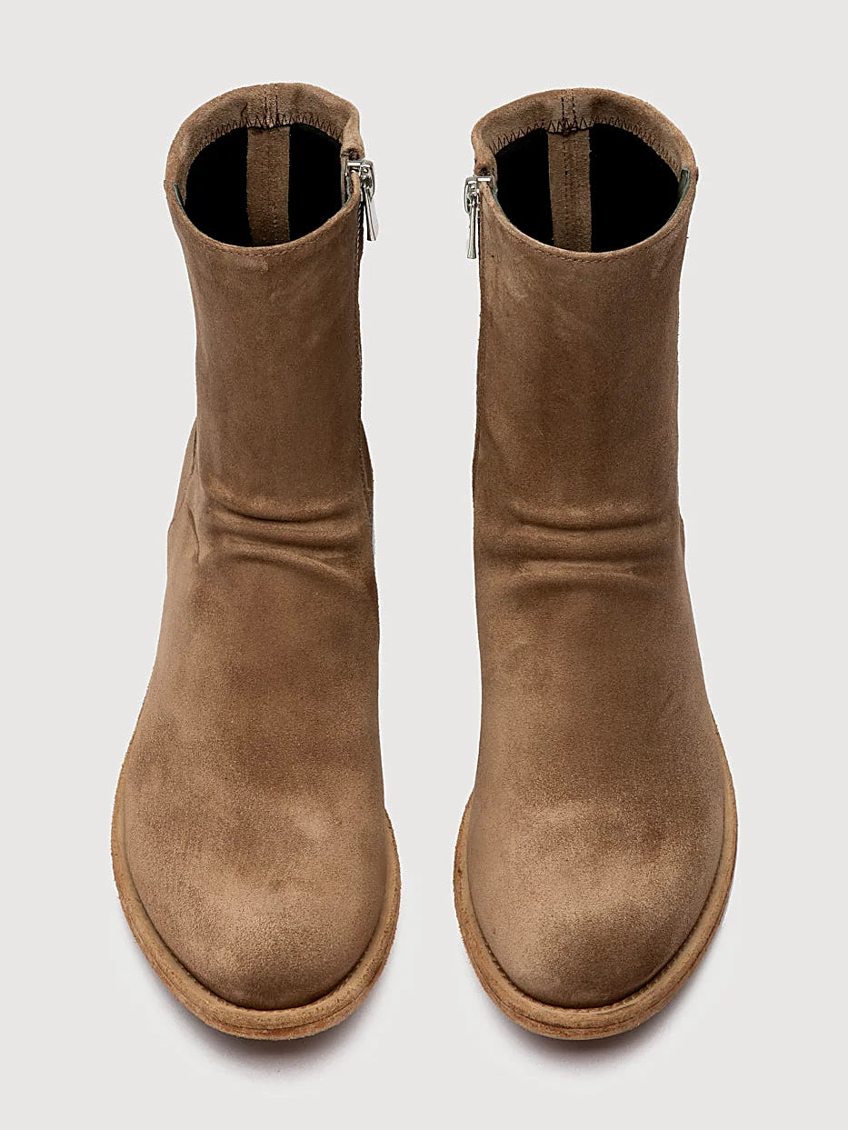Brown ankle boots close view of the heel and sole edge