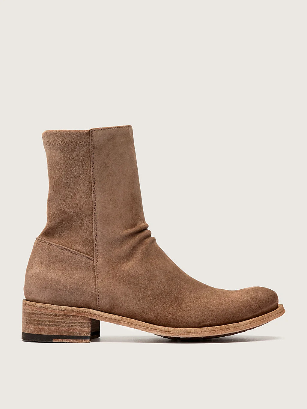 Brown ankle boots viewed from above showing the opening