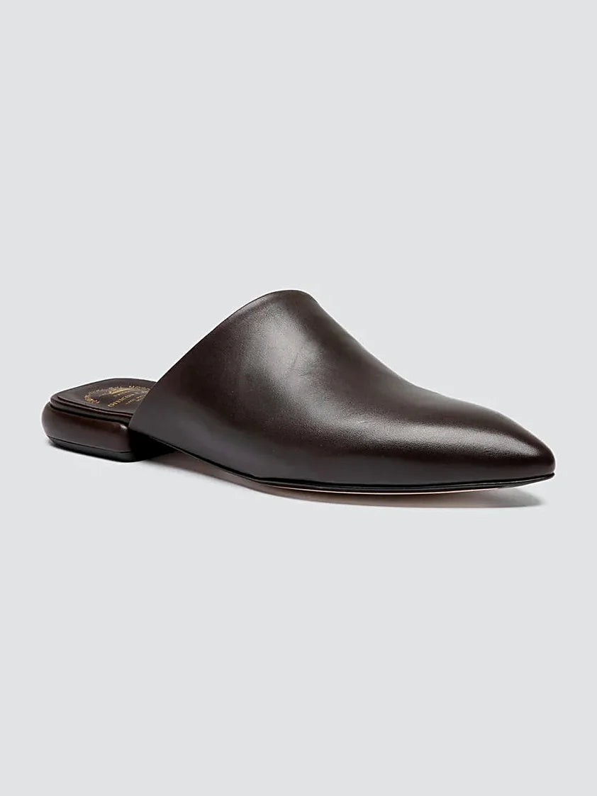 Brown sculpted heel shown from the side on a plain background