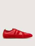 Red leather inserts seen at an angle showing the toe