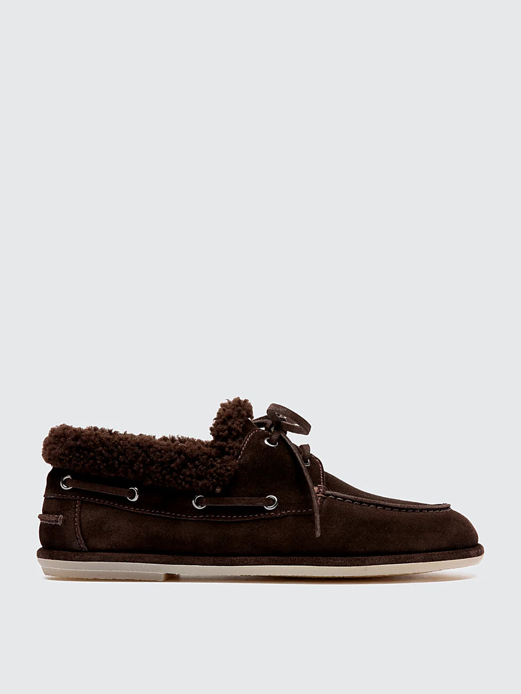 Brown boat shoes viewed from above showing the opening
