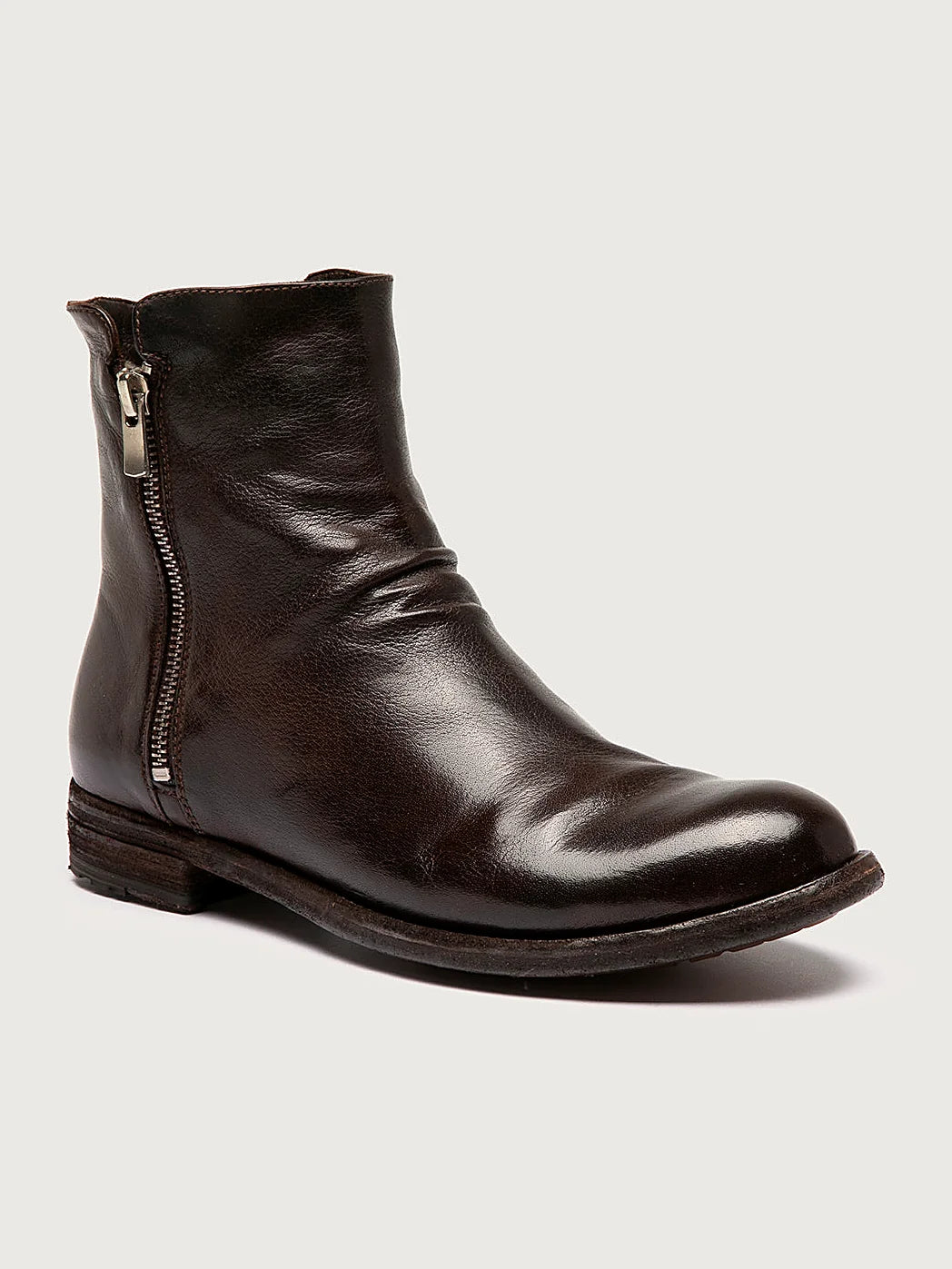 Brown twin zips shown from the side on a plain background