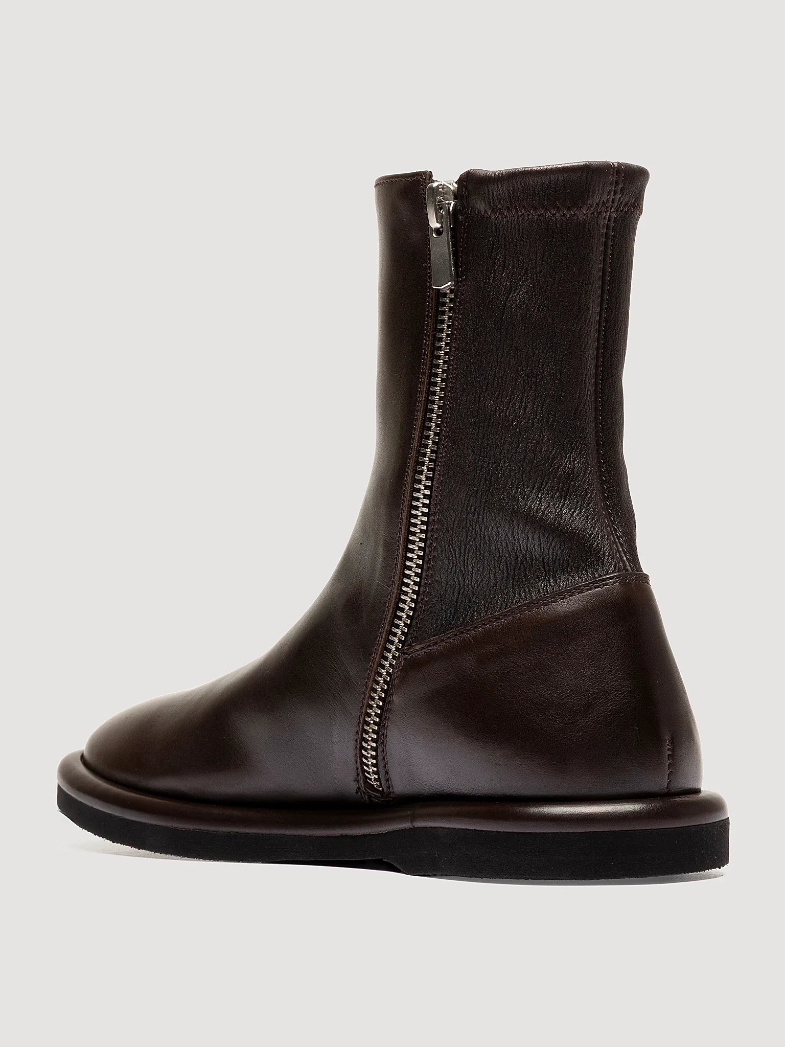 Brown stretch entry front view showing the shape of the toe